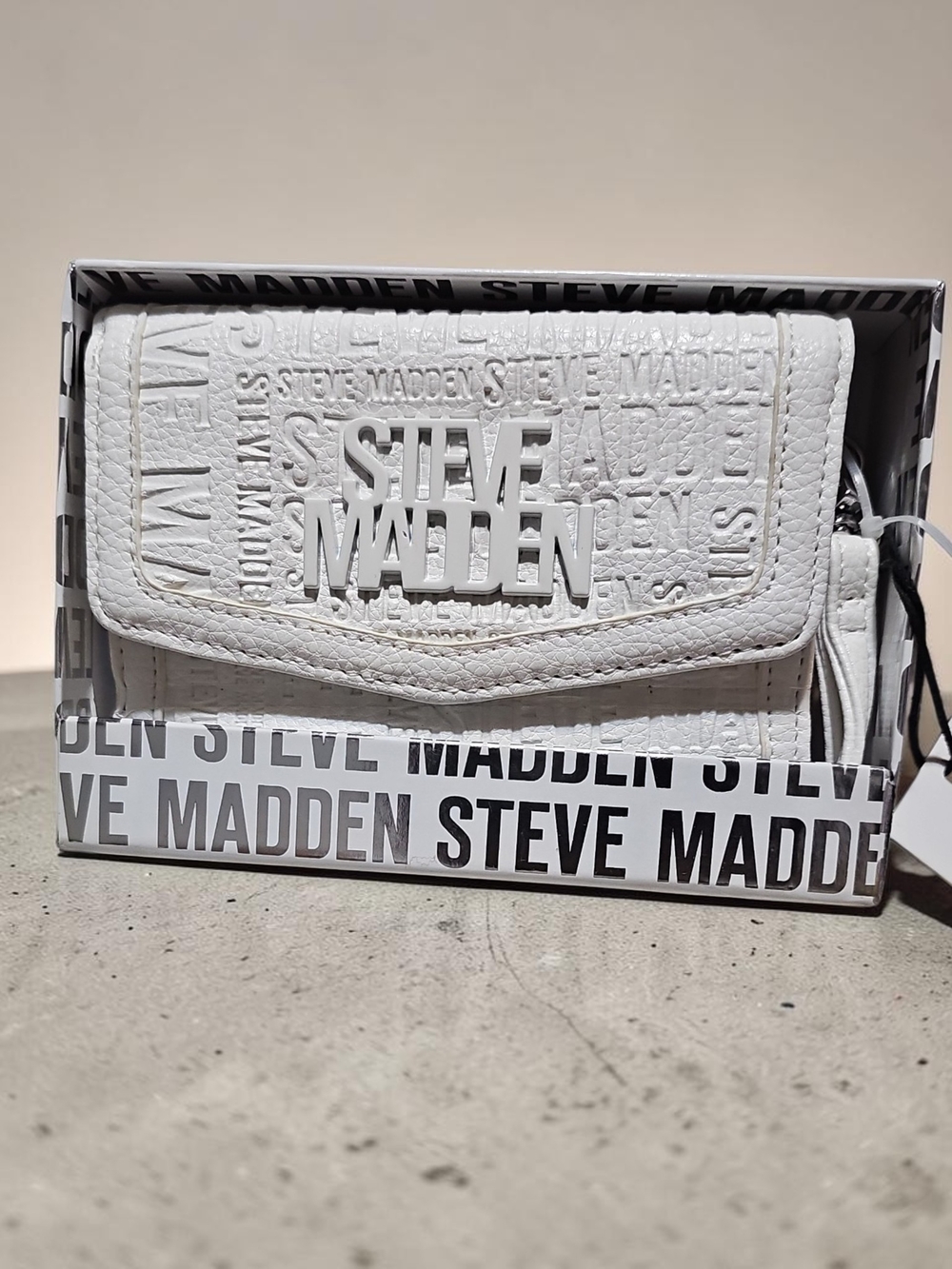 Steve Madden White Embossed Logo Clutch